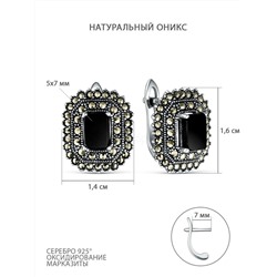 Серьги из чернёного серебра с натуральным ониксом и марказитами 925 пробы HE0876-ON-LK