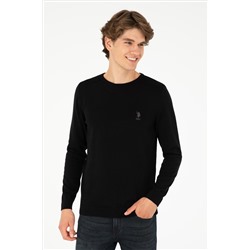 Erkek Slim Fit Bisiklet Yaka Siyah Basic Kazak