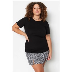 Siyah Fitted/Vücuda Oturan Fitilli Esnek Örme Bluz TBBSS23AF00087