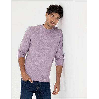 Koyu Lila Slim Fit Bisiklet Yaka Basic Triko Kazak
