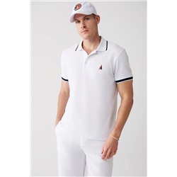 Avva Erkek Beyaz %100 Pamuk Marine Baskılı Standart Fit Normal Kesim Polo Yaka T-shirt A31y1189 A31Y1189