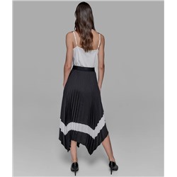 PLEATED ASYMMETRIC MIDI SKIRT