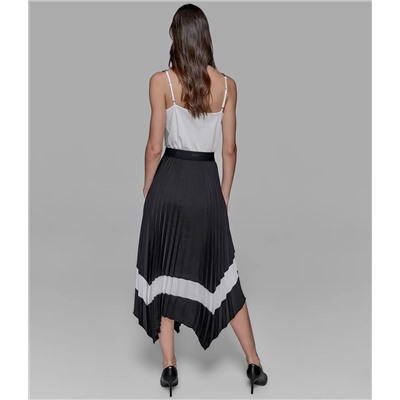 PLEATED ASYMMETRIC MIDI SKIRT