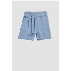 Kız Çocuk Paperbag Esnek Belli Kuşaklı Jean Şort