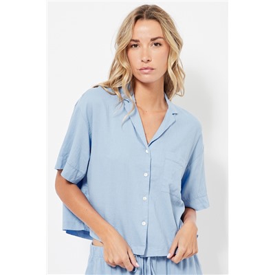 Camisa de pijama de lino - Celeste