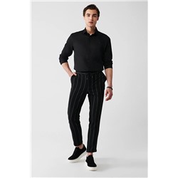 Avva Erkek Siyah Arka Beli Lastikli Duble Paça Çizgili Esnek Relaxed Fit Rahat Kesim Jogger Pantolon A31y A31Y3020