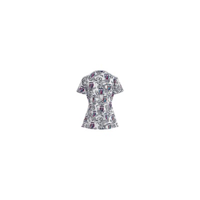 Cherokee Scrubs Look Hoo's Talking V-Neck Print Top