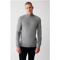 Avva Erkek Gri Yarım Balıkçı Yaka Tüylenmeyen Standart Fit Normal Kesim Unisex Triko Kazak E005001