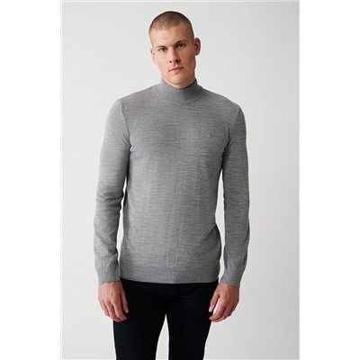 Avva Erkek Gri Yarım Balıkçı Yaka Tüylenmeyen Standart Fit Normal Kesim Unisex Triko Kazak E005001
