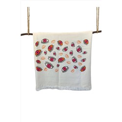 Peştanoz, Müslin Peştemal, Renkli Göz Baskılı Desen, Naturel %100 Pamuk 100x180 , Plaj Havlusu, Banyo Havlusu