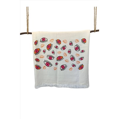 Peştanoz, Müslin Peştemal, Renkli Göz Baskılı Desen, Naturel %100 Pamuk 100x180 , Plaj Havlusu, Banyo Havlusu