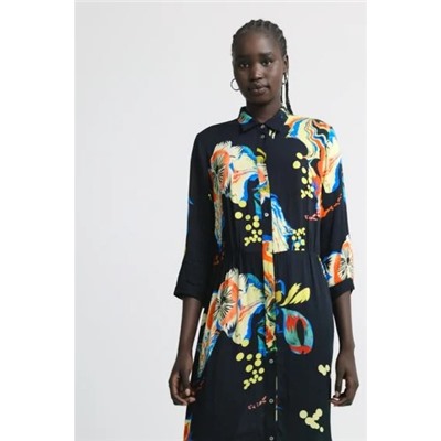 Vestido camisero largo estampado