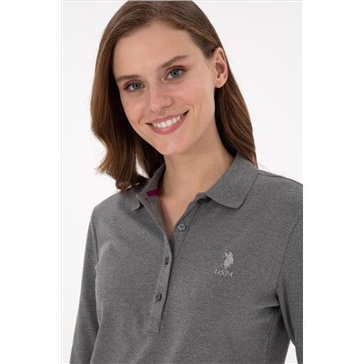 Kadın Antrasit Melanj Basic Polo Yaka Sweatshirt