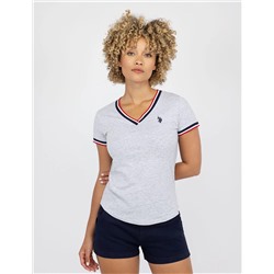 V-NECK SIGNATURE STRIPE TRIM T-SHIRT