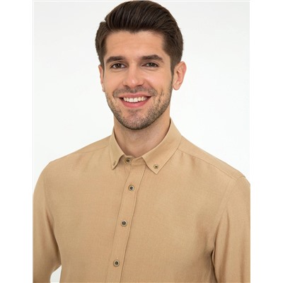 Bej Slim Fit Uzun Kollu Gömlek