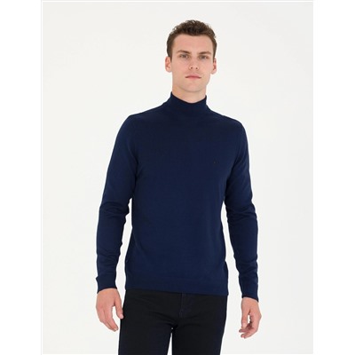 Açık Lacivert Slim Fit Yarım Balıkçı Basic Triko Kazak