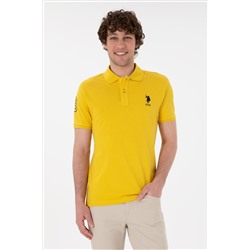 Erkek Slim Fit Polo Yaka Sarı Basic Tişört