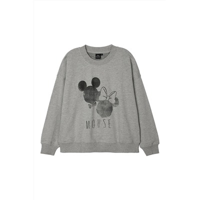 Sudadera Mickey y Minnie Disney Gris claro jaspeado