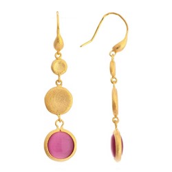 Rivka Friedman 18K Gold Clad Brass Satin Graduated Pebble Cat's Eye Crystal Dangle Earrings