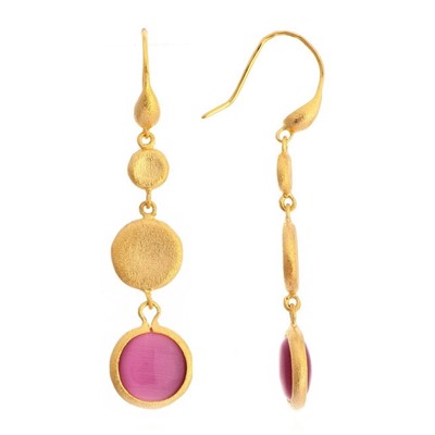 Rivka Friedman 18K Gold Clad Brass Satin Graduated Pebble Cat's Eye Crystal Dangle Earrings