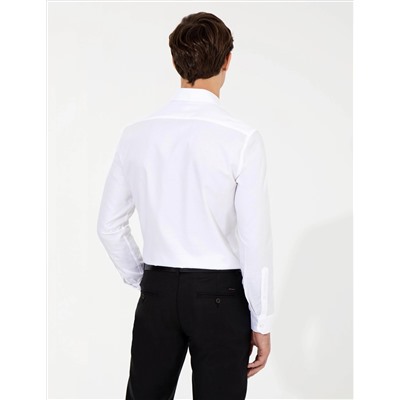 Beyaz Slim Fit Armürlü Gömlek