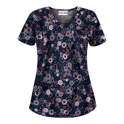 UA Floral Extravaganza Navy Scrub Top