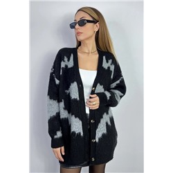 Ritnice Kadın Mabel Yumuşak Doku Siyah Gri Oversize Hırka 1278