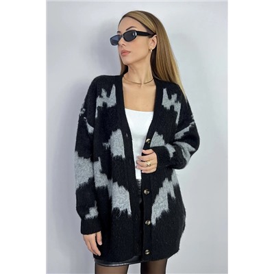 Ritnice Kadın Mabel Yumuşak Doku Siyah Gri Oversize Hırka 1278