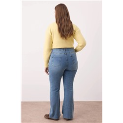 Mavi Yüksek Bel İspanyol Paça Flare Fit Denim Büyük Beden Jeans TBBAW26CJ00034