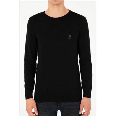 Erkek Slim Fit Bisiklet Yaka Siyah Basic Kazak