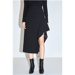 Falda asimétrica de talle alto de lana - Negro