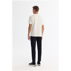 Ekru Bisiklet Yaka Baskılı Elastan T-Shirt