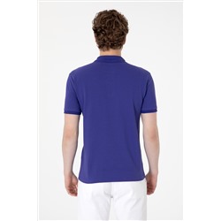 Erkek Slim Fit Polo Yaka Mavi Basic Tişört