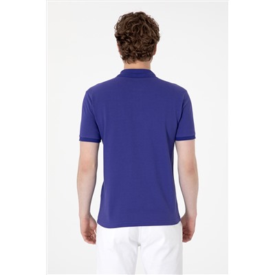 Erkek Slim Fit Polo Yaka Mavi Basic Tişört