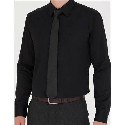 Siyah Slim Fit Uzun Kollu Basic Gömlek