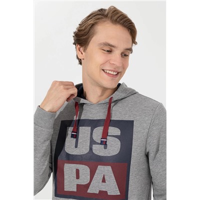 Erkek Gri Melanj Kapüşonlu Sweatshirt