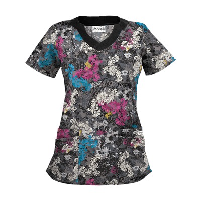 UA Romantic Scroll Black Print Scrub Top
