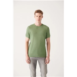 Avva Erkek Su Yeşili Bisiklet Yaka Dokulu Ribanalı Standart Fit Normal Kesim Triko T-shirt B005010