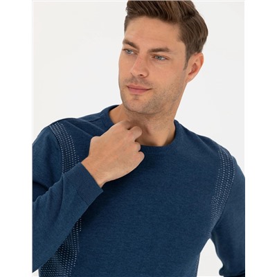 İndigo Melanj Slim Fit Kazak