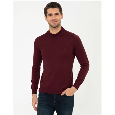 Bordo Slim Fit Yarım Balıkçı Basic Triko Kazak