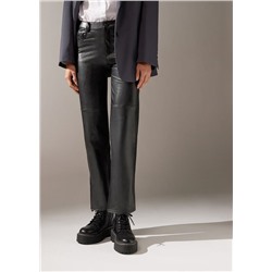 Thermo-Leggings in Lederoptik mit weitem Bein