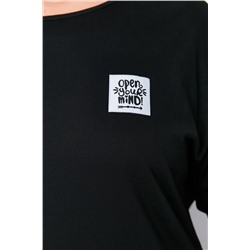 Siyah Eteği Fırfırlı Etiket Detaylı %100 Pamuk Örme Büyük Beden T-shirt Elbise TBBSS24AH00171