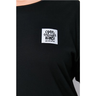 Siyah Eteği Fırfırlı Etiket Detaylı %100 Pamuk Örme Büyük Beden T-shirt Elbise TBBSS24AH00171