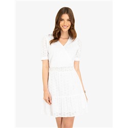 SHORT SLEEVE EYELET RUFFLE DRESS
