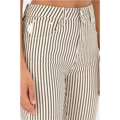 Kadın Beyaz Çizgili Straight Fit Jean Pantolon