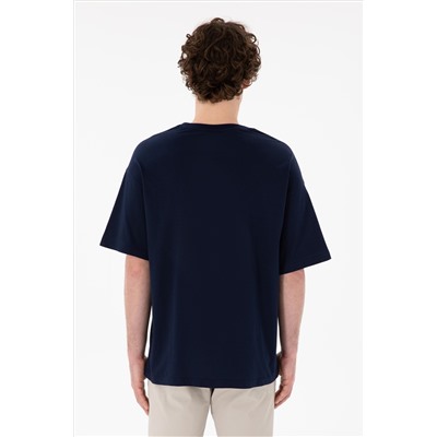 Erkek Oversize Fit Bisiklet Yaka Lacivert Tişört