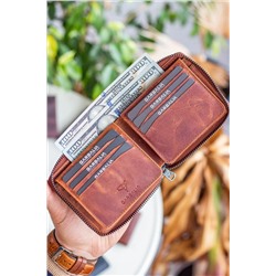 Garbalia, Carole Hakiki Deri Fermuar Kilitli Crazy Taba Unisex Cüzdan