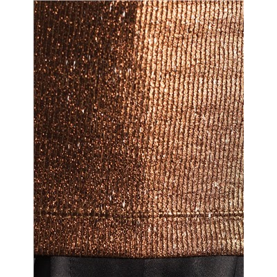 Топ с закрытым декольте из хлопка с эластаном в рубчик с матовым покрытием металлик