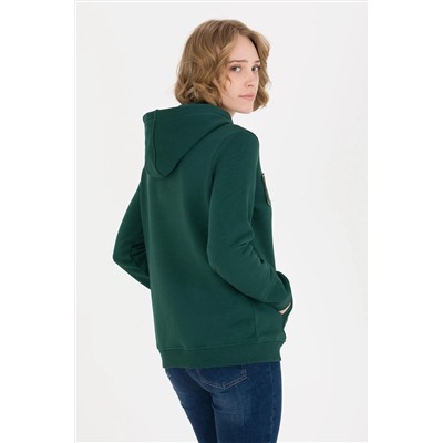 Kadın Yeşil Kapüşonlu Basic Sweatshirt