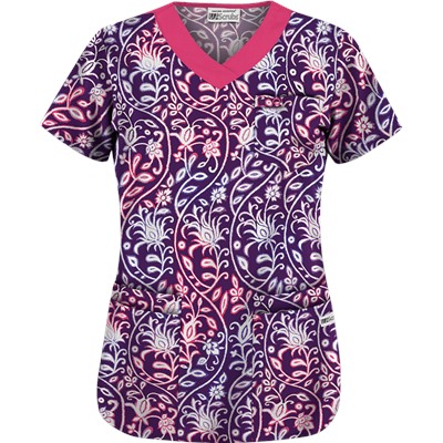 UA Fall Vineyard Eggplant Print Scrub Top